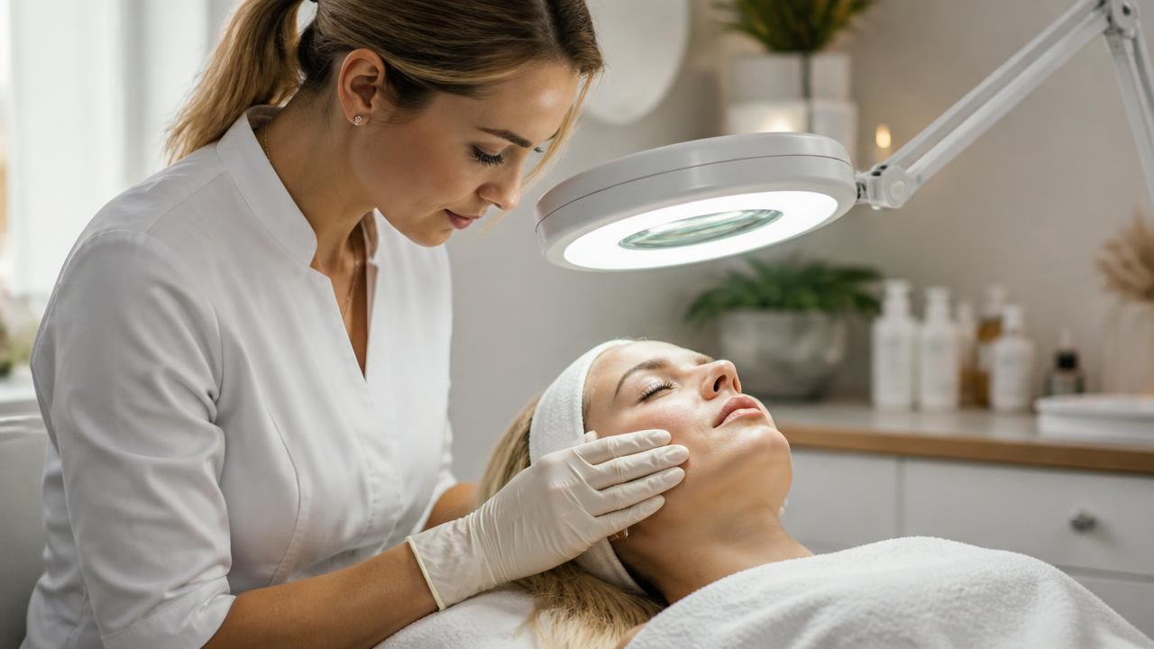 Emma carrying out a professional face and skin analysis in the clinic